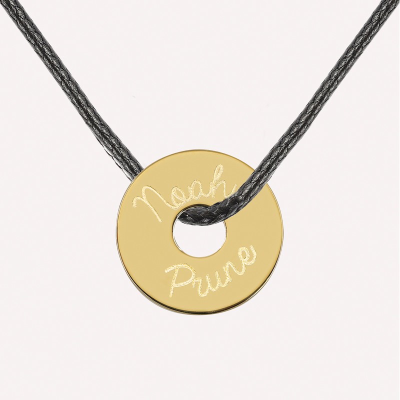 Collier personnalisé homme - Jeton en argent 925 ou plaqué or sur cordon