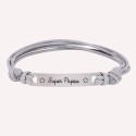 Bracelet personnalisé homme - Plaque rectangle en acier mat sur cordon