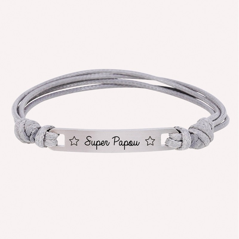 Bracelet personnalisé homme - Plaque rectangle en acier mat sur cordon