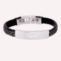 Bracelet homme personnalisé gravé en cuir tressé et acier