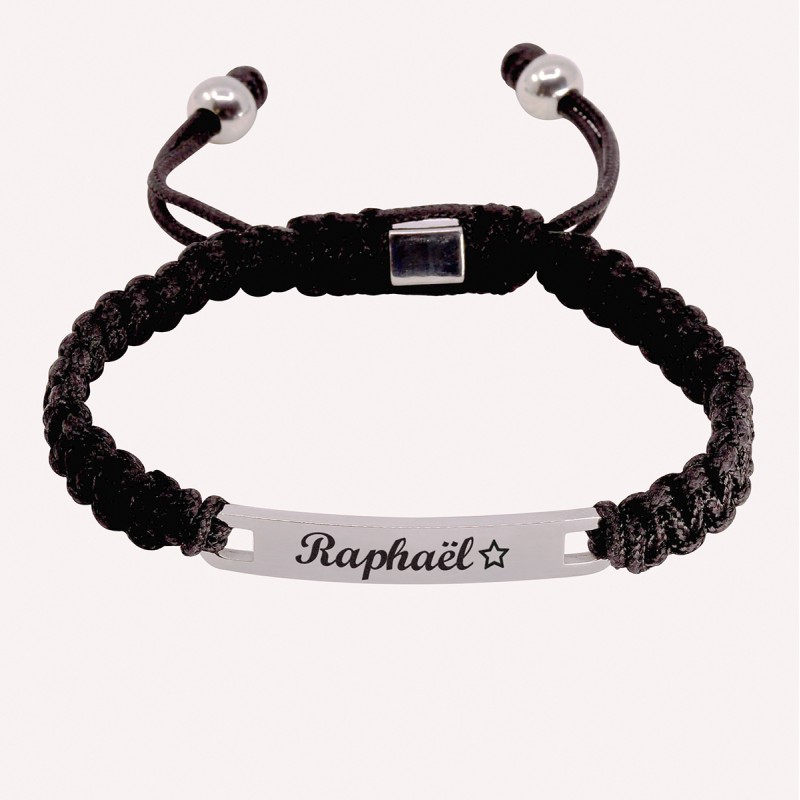 Bracelet homme personnalisé en acier et cordon noir shamballa