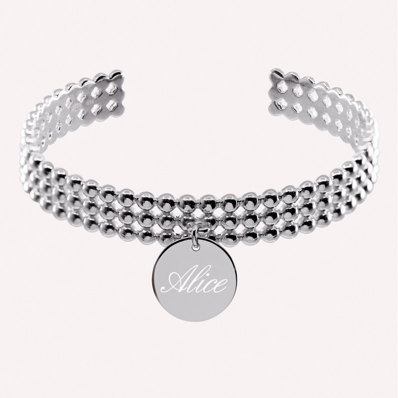 Bracelet jonc personnalisé perlé et pampille en argent 925