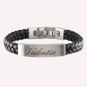 Bracelet homme gravé en acier mat et cuir tressé – Bijou personnalisable