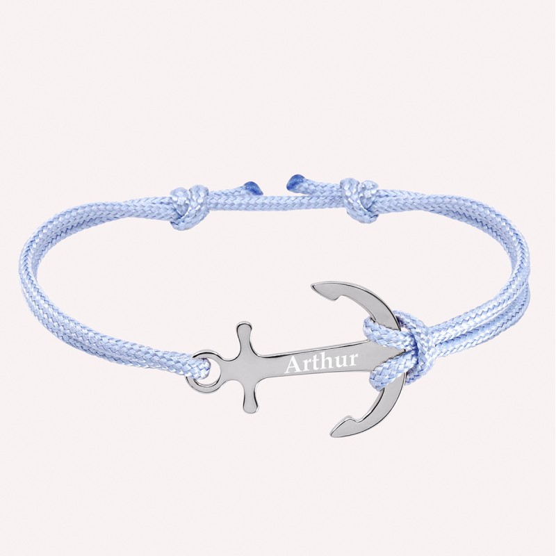 Bracelet personnalisé homme - Ancre marine gravée en argent 925 ou plaqué or