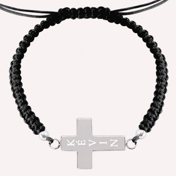 Bracelet Croix Gravée Pour Homme En Argent 925