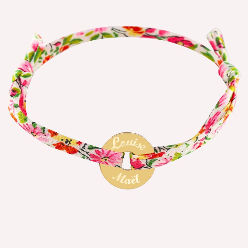 Bracelet gravé petit jeton liberty en argent 925 et plaqué or