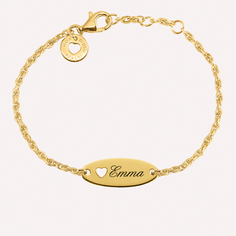 Gourmette identité enfant coeur en Argent 925 ou Plaqué Or à personnaliser