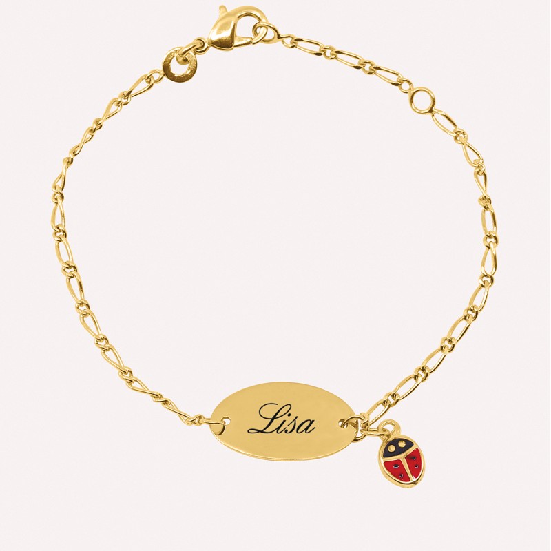 Gourmette identité bébé coccinelle gravée en Argent 925 ou Plaqué Or