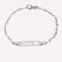 Gourmette identité bébé rectangle et coeur en Argent 925 ou Plaqué Or à personnaliser
