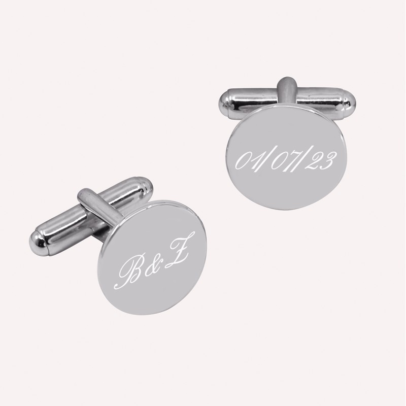 Boutons de manchette personnalisés ronds pour homme en Argent 925 – Gravure sur mesure