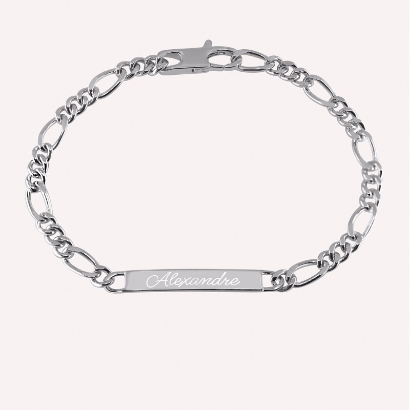 Gourmette alternée pour garçon en argent 925 -  gravée sur-mesure