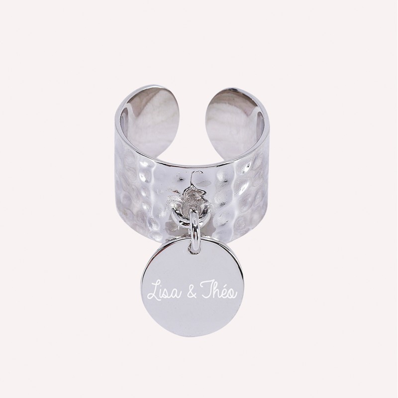 Bague ruban martelée pampille à personnaliser en argent 925 ou plaqué Or