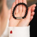 Bracelet perles onyx noir mat et plaque acier à personnaliser