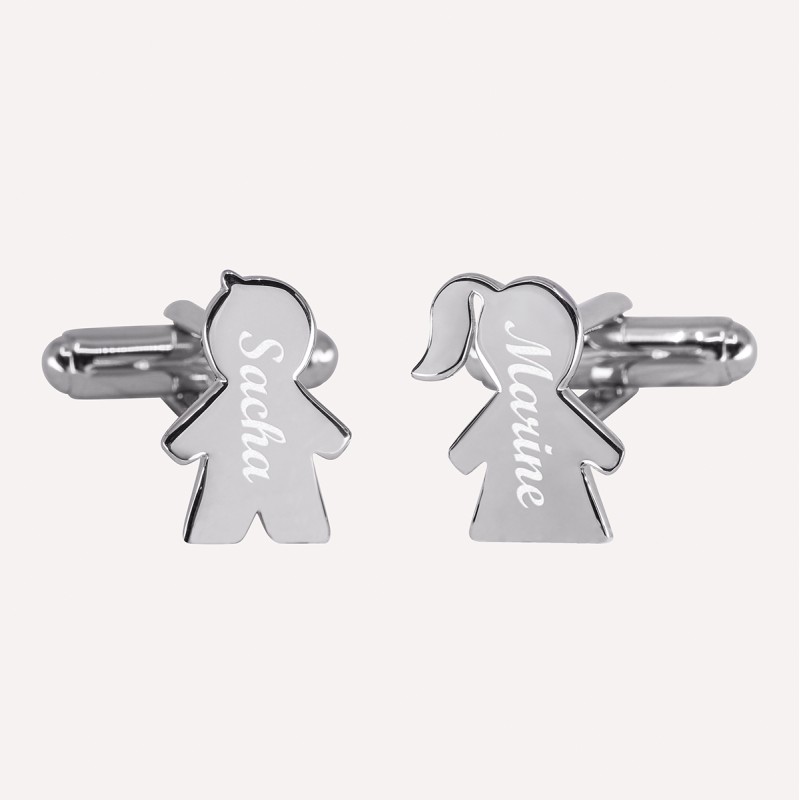 Boutons de manchette personnalisés forme garçon et fille en argent 925