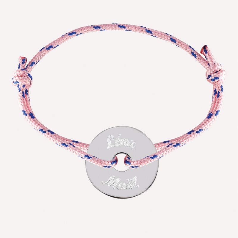 Bracelet Jeton personnalisé sur cordelette en Argent 925