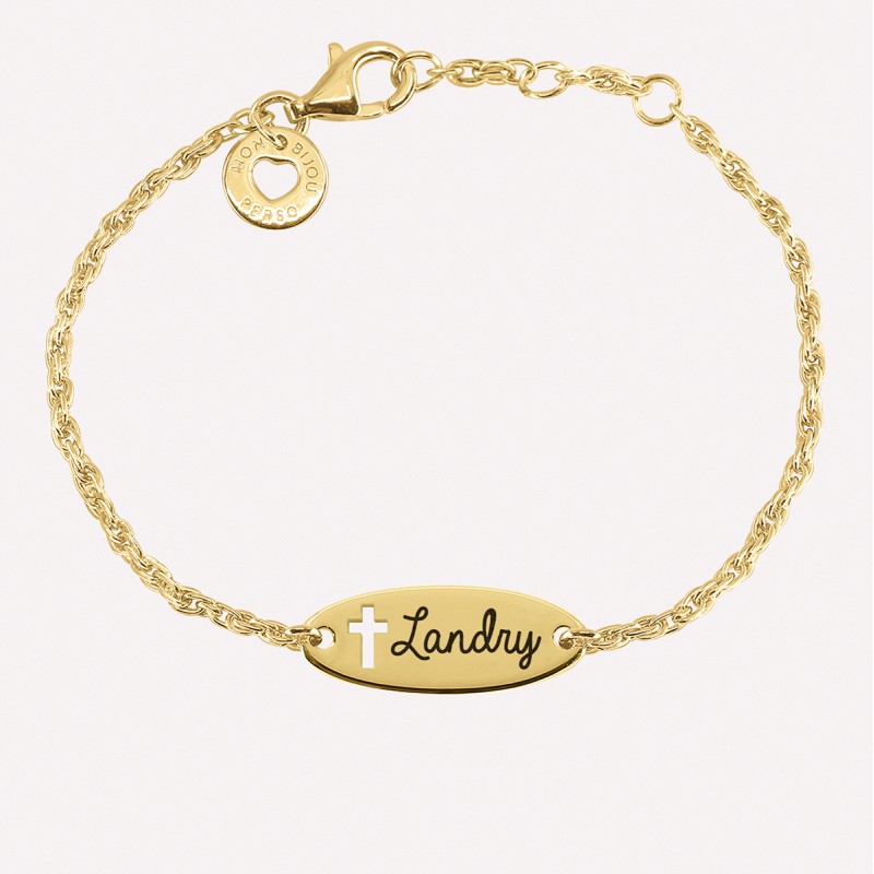 Gourmette bébé personnalisée – Croix découpée – argent 925 ou plaqué or 18k