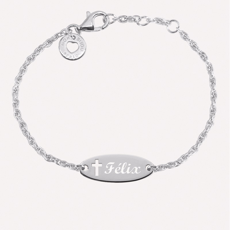 Gourmette bébé personnalisée – Croix découpée – argent 925 ou plaqué or