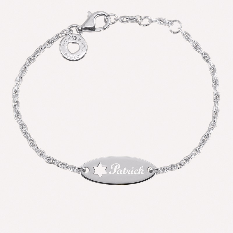 Gourmette bébé personnalisée avec prénom- Etoile de David découpée – argent 925 ou plaqué or 18k