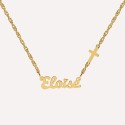 Collier prénom enfant - croix sur le côté - Argent 925 ou Plaque Or 18k