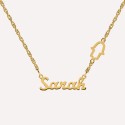 Collier prénom enfant - Main de Fatma sur le côté - Argent 925 ou Plaque Or 18k