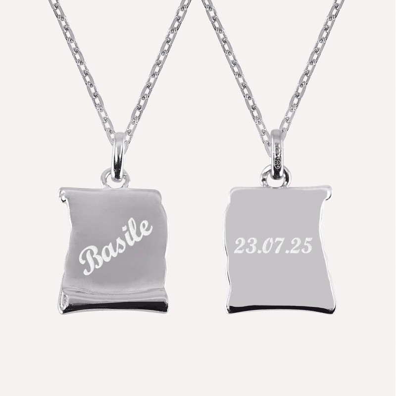 Pendentif personnalisé parchemin en argent 925 ou plaqué or 18k
