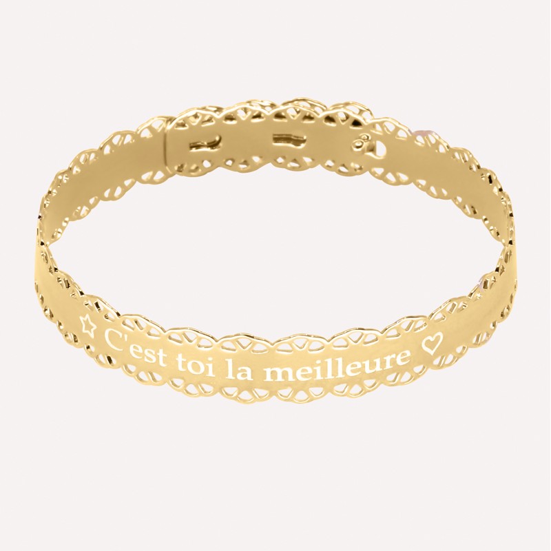 Bracelet Jonc dentelle en Argent 925 ou Plaqué Or à personnaliser Bracelet Jonc dentelle en Argent 925 ou Plaqué Or à personnaliser
