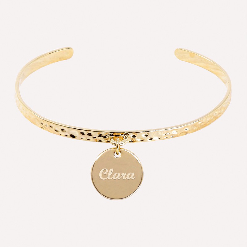 Jonc martelé avec charm à graver en Argent 925