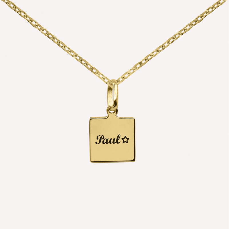 Pendentif médaille carrée personnalisée en argent 925 ou plaqué or