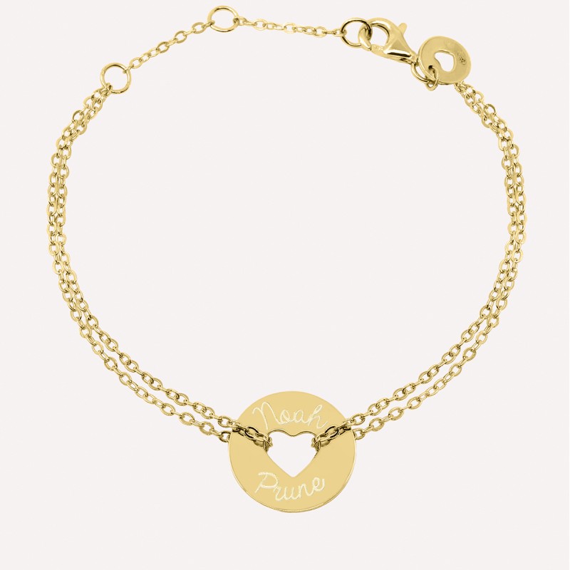 Bracelet gravé forme coeur en argent 925 ou plaqué or 18K