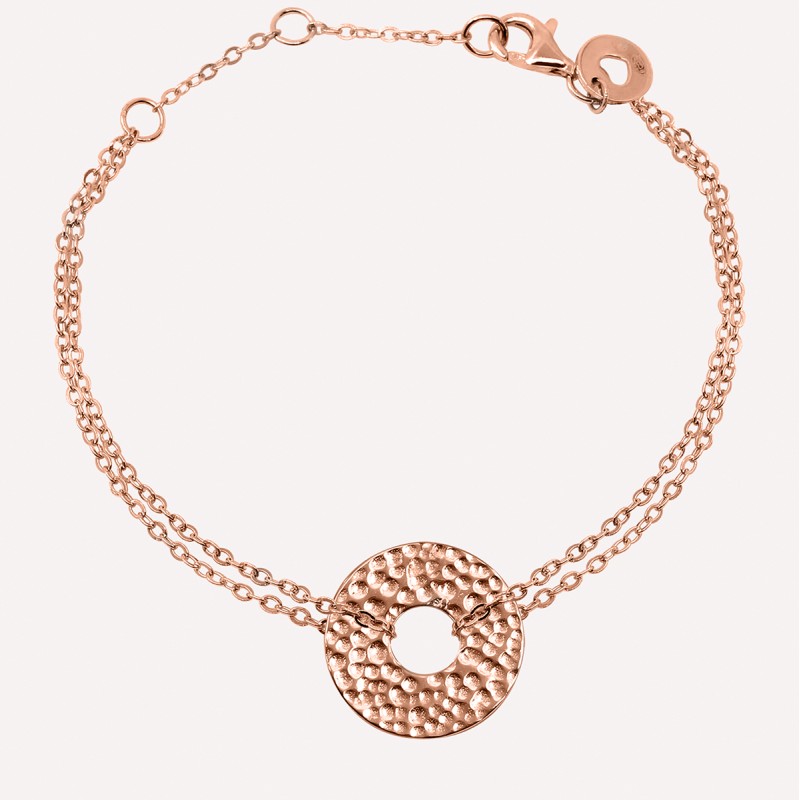 Bracelet cible martelée sur chaîne en argent rosé