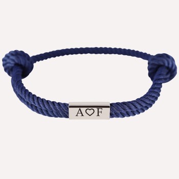 Bracelet personnalisé homme cordelette marine et plaque acier à graver