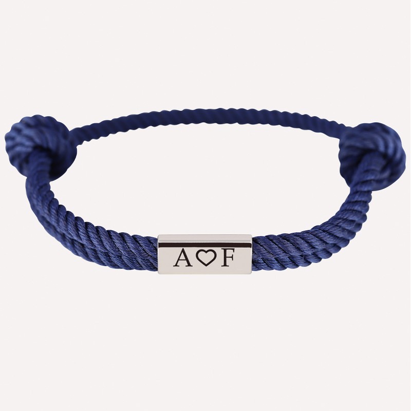 Bracelet personnalisé homme cordelette marine et plaque acier à graver