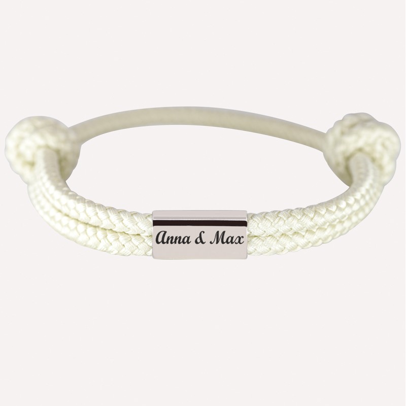 Bracelet personnalisé homme cordelette beige et plaque acier à graver