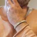 Bracelet personnalisé homme cordelette beige et plaque acier à graver