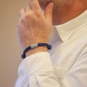 Bracelet personnalisé homme cordelette marine et plaque acier à graver