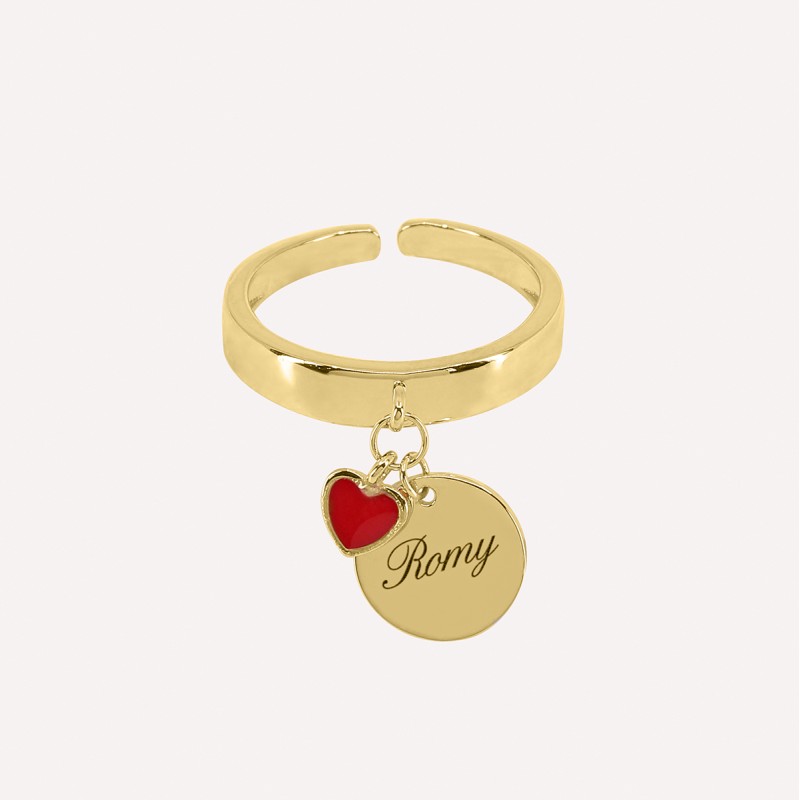 Bague coeur email rouge à personnaliser
