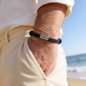 Bracelet personnalisé homme cordelette marine et plaque acier à graver