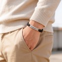 Bracelet homme personnalisé en acier et cordon noir shamballa