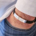 Bracelet homme personnalisé en cuir tressé avec gravure en acier inoxydable