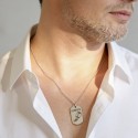 Pendentif homme personnalisé – Plaque gravée avec symboles sportifs en argent 925