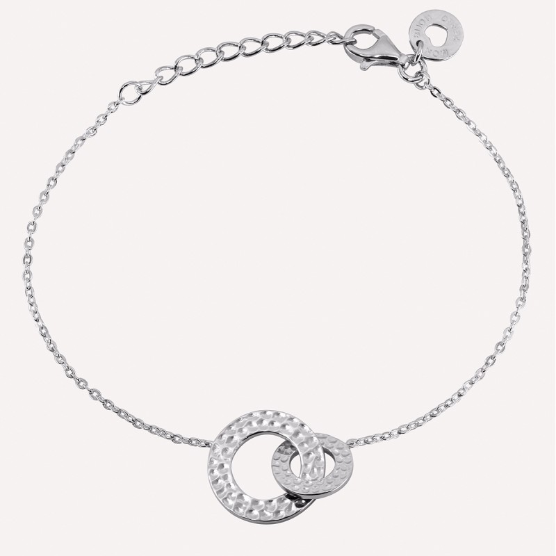 Bracelet personnalisé double anneaux martelés en argent 925 ou plaqué or