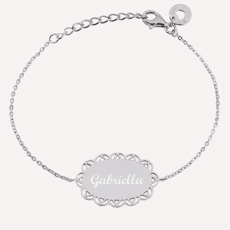 Bracelet plaque dentelle en Argent 925 à personnaliser