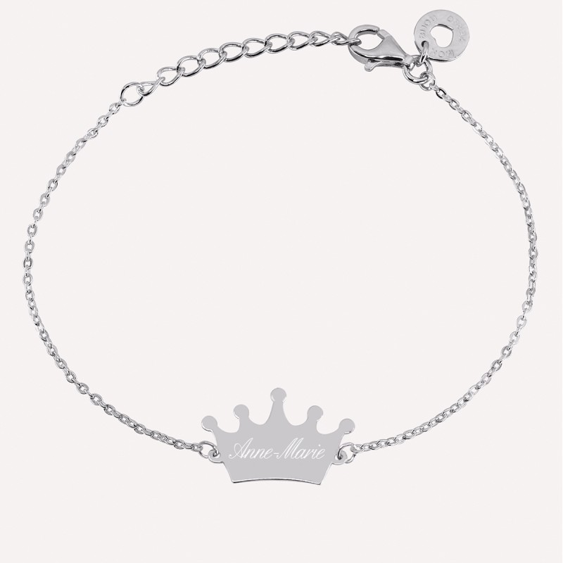 Bracelet gravé couronne en argent 925 ou plaqué or