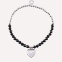 Bracelet coeur perles noires et argent à personnaliser