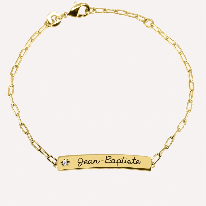 Bracelet identité et zirconium en Argent 925 ou Plaqué Or à personnaliser