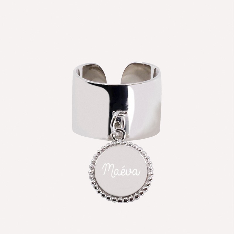 Bague ruban pampille perlée en argent 925 à personnaliser