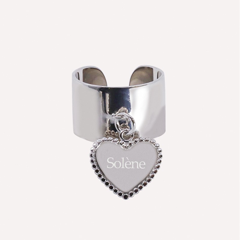 Bague ruban coeur perlé en argent 925 à personnaliser
