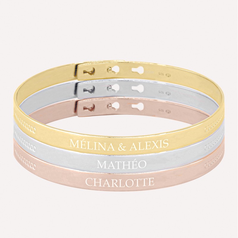 Trio Bracelets Jonc perlé Argent, Argent Rosé et Plaqué Or
