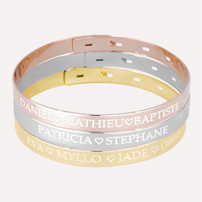 Trio Grands Bracelets Jonc à graver Argent, Argent Rosé et Plaqué Or