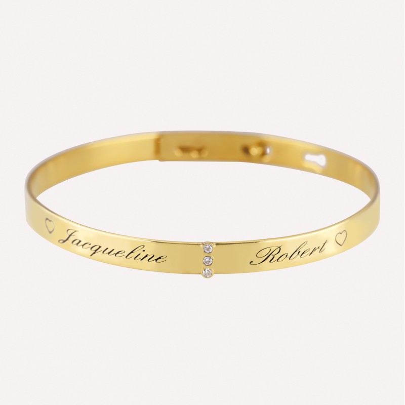 Bracelet  Jonc en Or 9 Carats avec 3 Diamants – Personnalisable